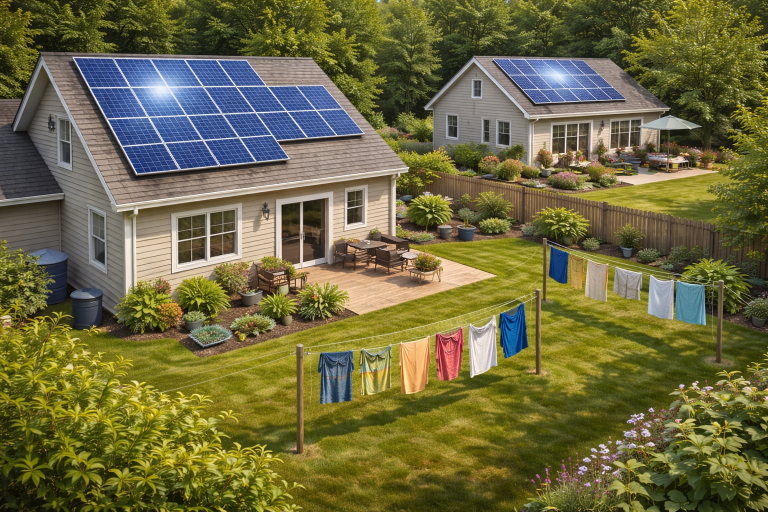 Solar panels on homes and clothes lines