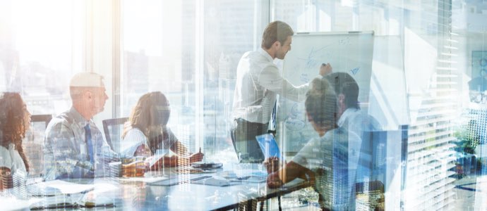 Meeting in modern conference room